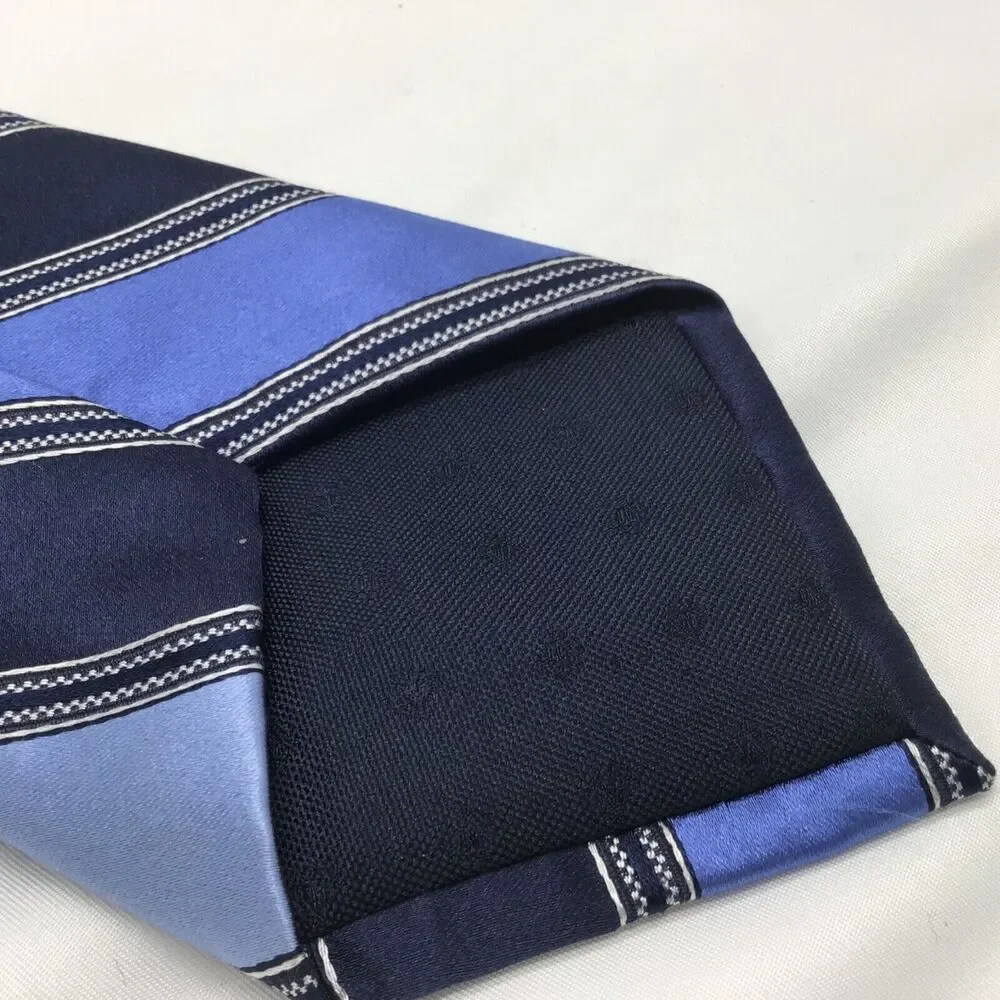 Club Room 100% Silk Tie Blue Stripes 3.5 Inch Quiet Luxury Formal Work Office